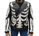 Men Skeleton Deuce Black Biker Leather Jacket