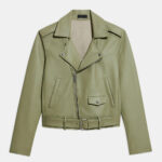 Green sheepskin biker leather jacket