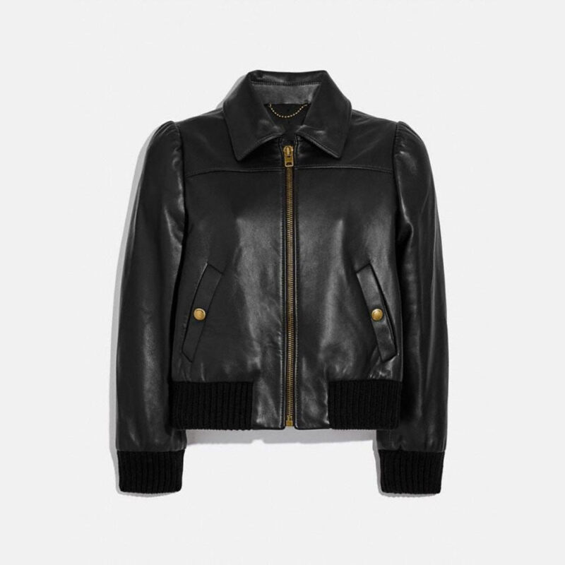 women Black Aviator Bomber Leather Jacket