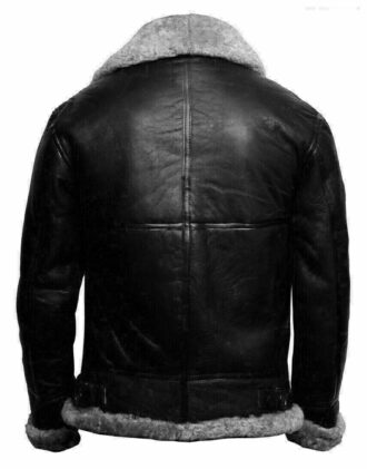 B3 Bomber RAF Aviator Real Fur Collar Black Leather Jacket