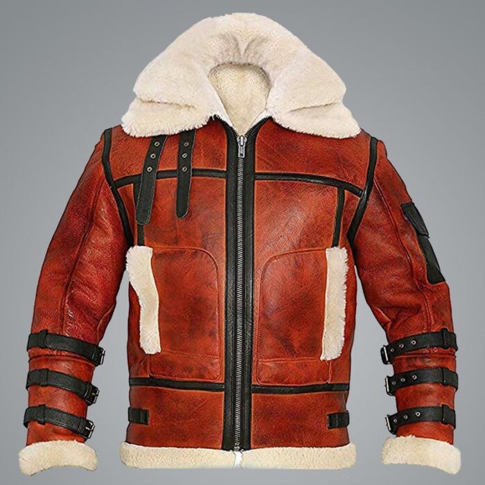 Aviator Sheepskin RAF B6 Shearling Red Leather Jacket