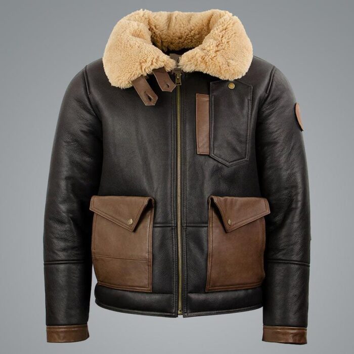 Mens Sheepskin Sherpa Black Bomber leather Jacket