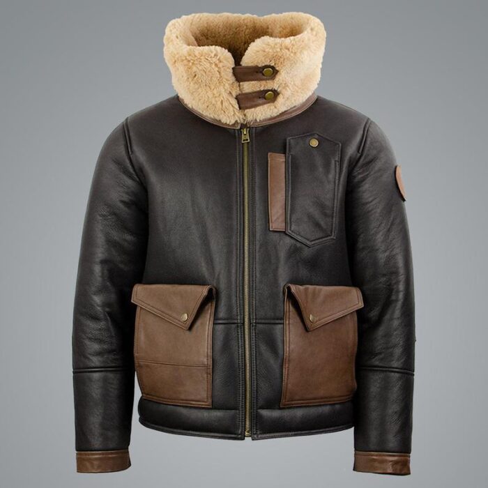 Mens Sheepskin Sherpa Black Bomber leather Jacket