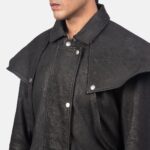 Mens Studded Sheepskin Black Leather Duster Coat