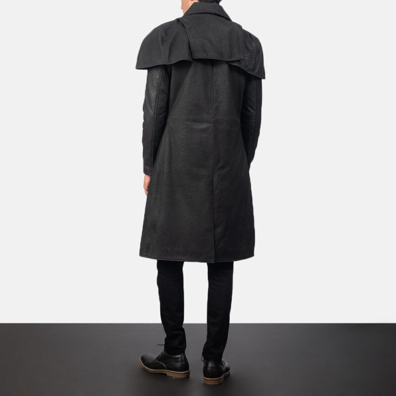 Black Sheepskin Leather Duster Coat for men