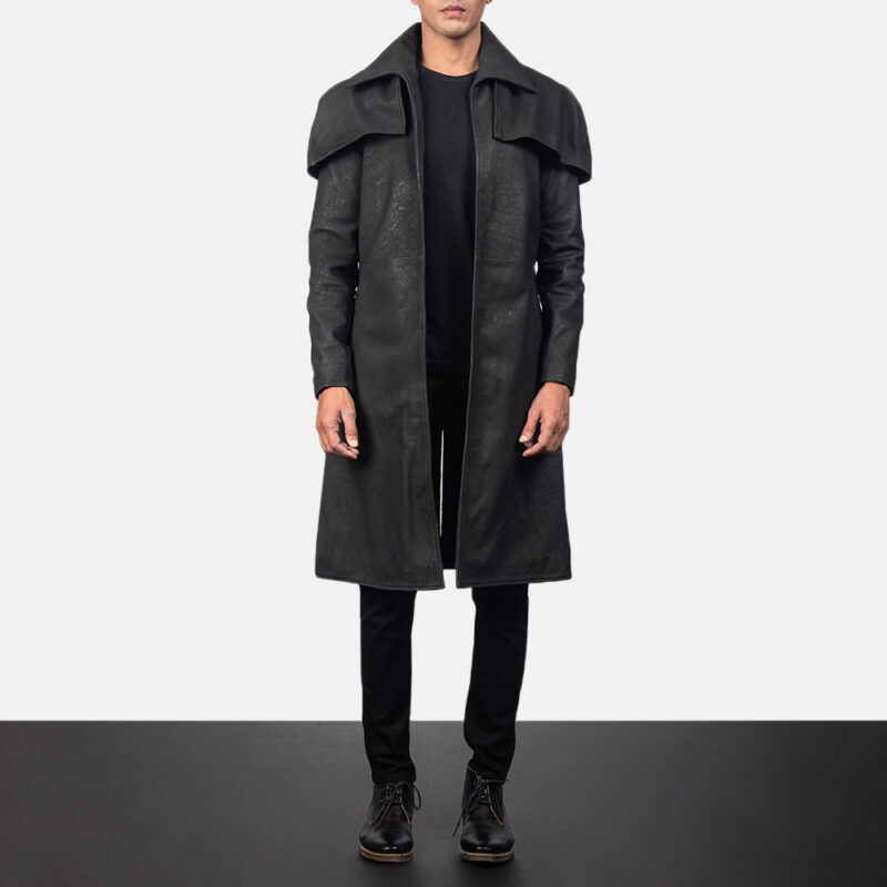 Black Sheepskin Leather Duster Coat for men