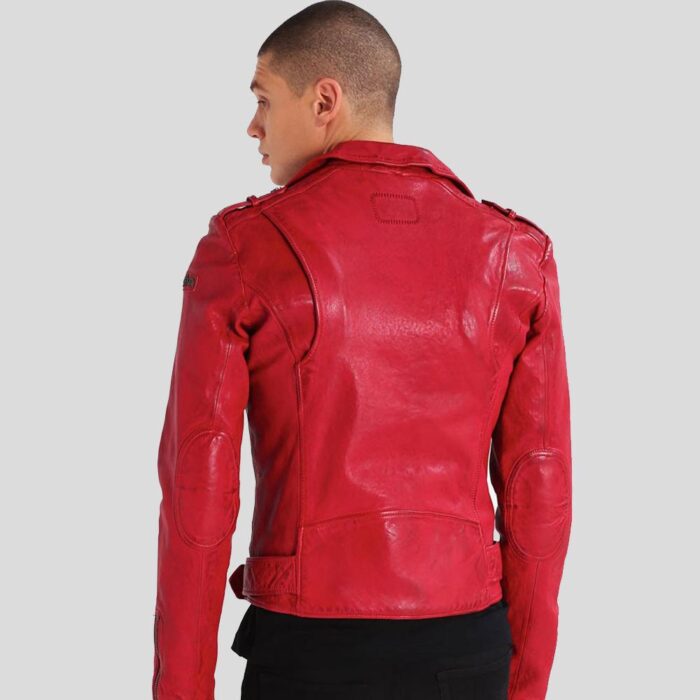 Red Motorcycle Leather Jacket For Men