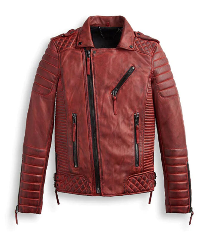 Red biker leather jacket