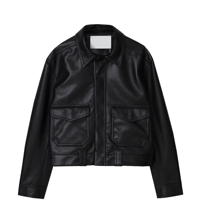 Black Sheepskin Trucker Leather Jacket