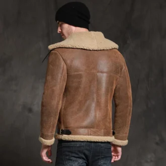 Brown Sheepskin Fur Shearling Sherpa Leather Jacket Coat