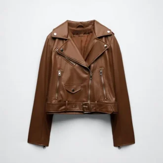 Women's Brown Motorcycle Sheepskin Leather Biker Jacket