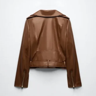 Women's Brown Motorcycle Sheepskin Leather Biker Jacket