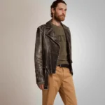 Men Grain Distressed Biker Leather Jacket