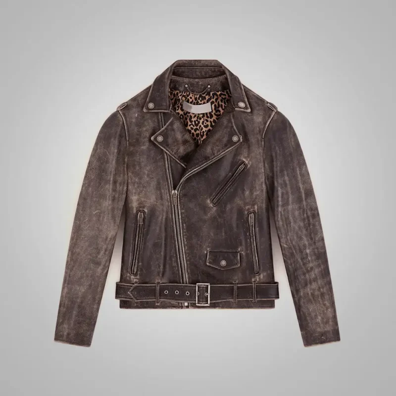 Men Grain Distressed Biker Leather Jacket