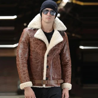 Airforce Aviator Sheepskin Brown Leather Jacket