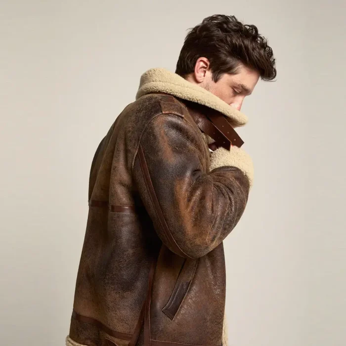 Brown Distressed Shearling Leather Jacket