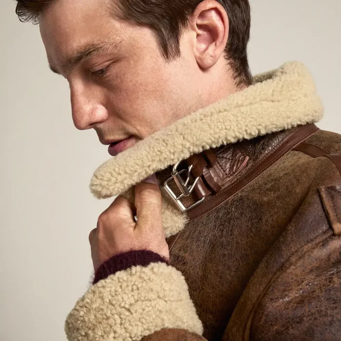 Brown Distressed Shearling Leather Jacket