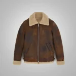 Brown Distressed Shearling Leather Jacket