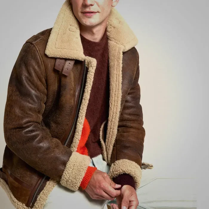 Brown Distressed Shearling Leather Jacket