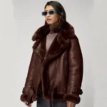 Brown Aviator Real Sheepskin Bomber Shearling Leather Jacket For women