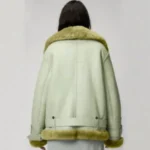 Women Light Green Aviator Real Sheepskin Sherpa Leather Jacket