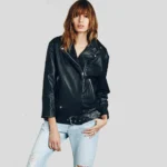 Women Black Biker Bomber Leather Jacket