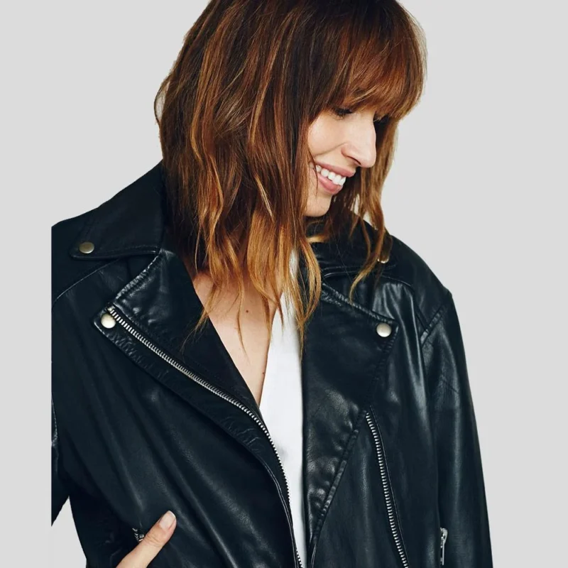 Women Black Biker Bomber Leather Jacket