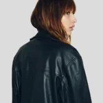 Women Black Biker Bomber Leather Jacket