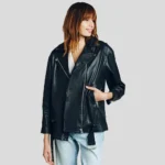 Women Black Biker Bomber Leather Jacket