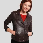 Women Brown Cafe Racer Biker Leather Jacket