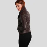 Women Brown Cafe Racer Biker Leather Jacket