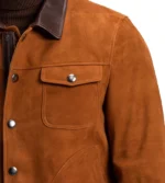 trucker style brown suede leather jacket