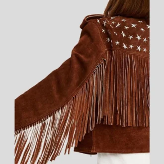 Brown Studded Suede Leather Jacket Fringes