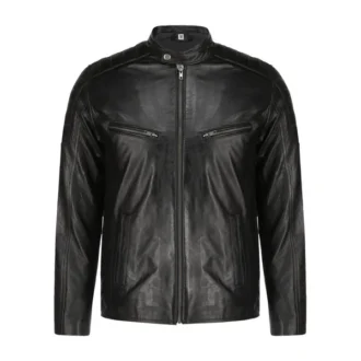 Mens Black Lambskin Biker Style Leather Jacket