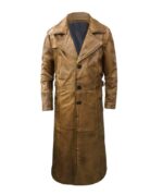 Distressed Brown Vintage Long Leather Duster Coat