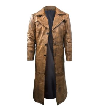 Distressed Brown Vintage Long Leather Duster Coat