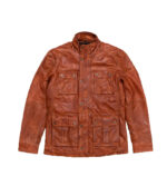 Men Grain Lambskin Brown Leather Field Jacket