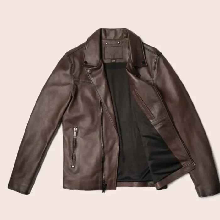 Brown Motorcycle Biker Genuine Leather Jacket For Men