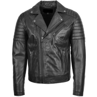 Men's Black Biker Genuine Leather Jacket