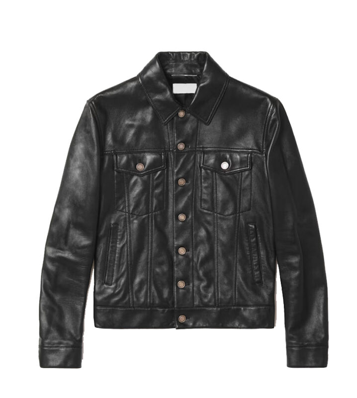 Men's Black Leather Trucker Jacket