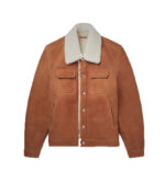 Men's Brown Trucker Suede Shearling Leather Jacket