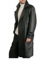 Men's Double Breasted Black Real Leather Coat