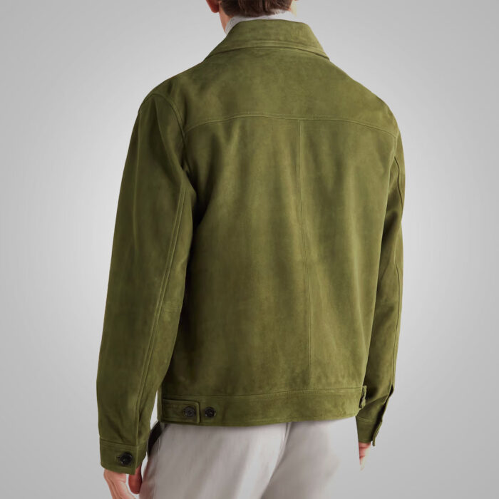 Men's Green Suede Trucker Leather Jacket