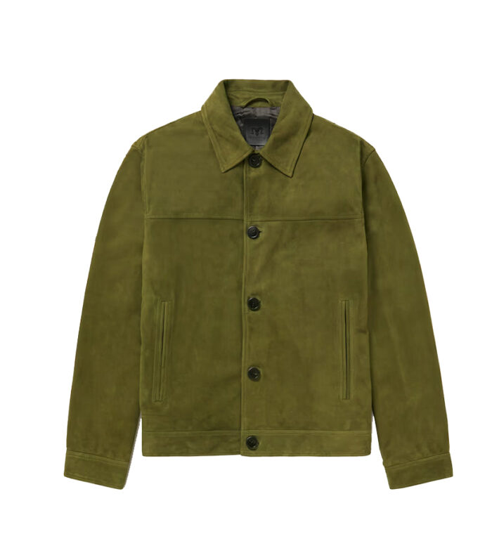 Men's Green Suede Trucker Leather Jacket