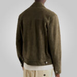 Men's Army Green Suede Trucker Leather Jacket