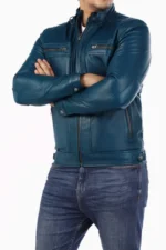 Blue Motorcycle Leather Jacket