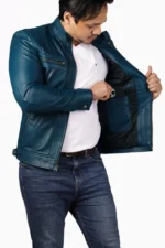 Blue Motorcycle Leather Jacket