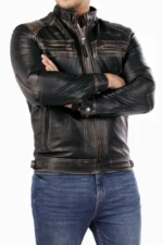 Men's Cafe Racer Quilted Distressed Jacket