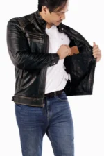 Men's Cafe Racer Quilted Distressed Jacket