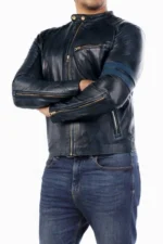 Blue Cafe Racer Genuine Lambskin Jacket